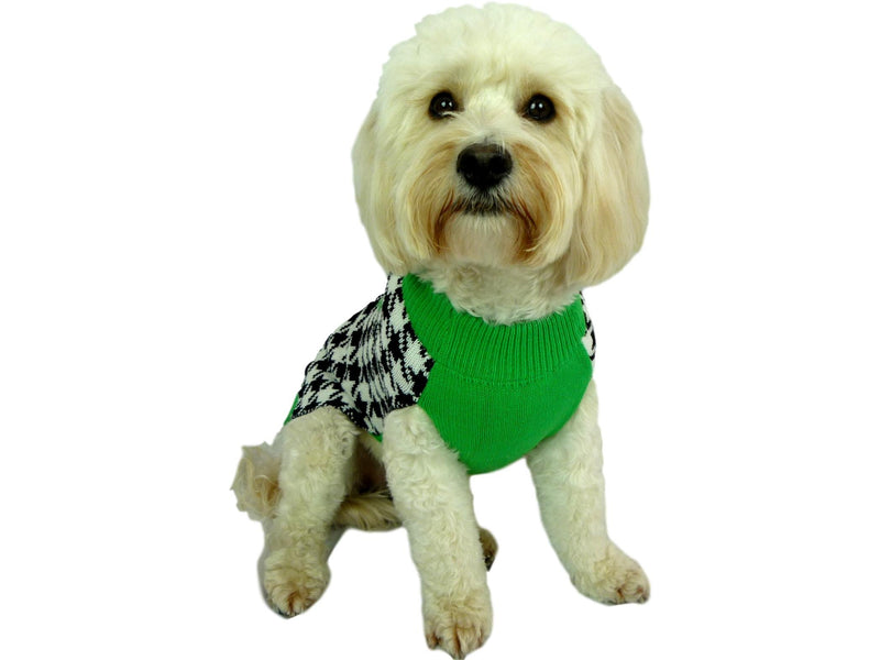 Houndstooth Paw Knit Dog Jumper Sweater Coat for Small - Medium Breed Sized Dogs (Small, Green) S - PawsPlanet Australia