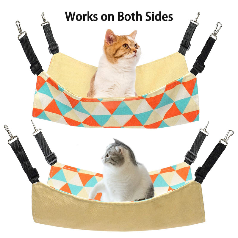 Petmolico Cat Hanging Hammock Bed, Pet Cage Hammock Adjustable Strap and Reversible Double-Sided Hammock for Cats/Kitten/Puppy/Small Dogs/Rabbits/Other Small Animals, Orange Triangle, Small - PawsPlanet Australia