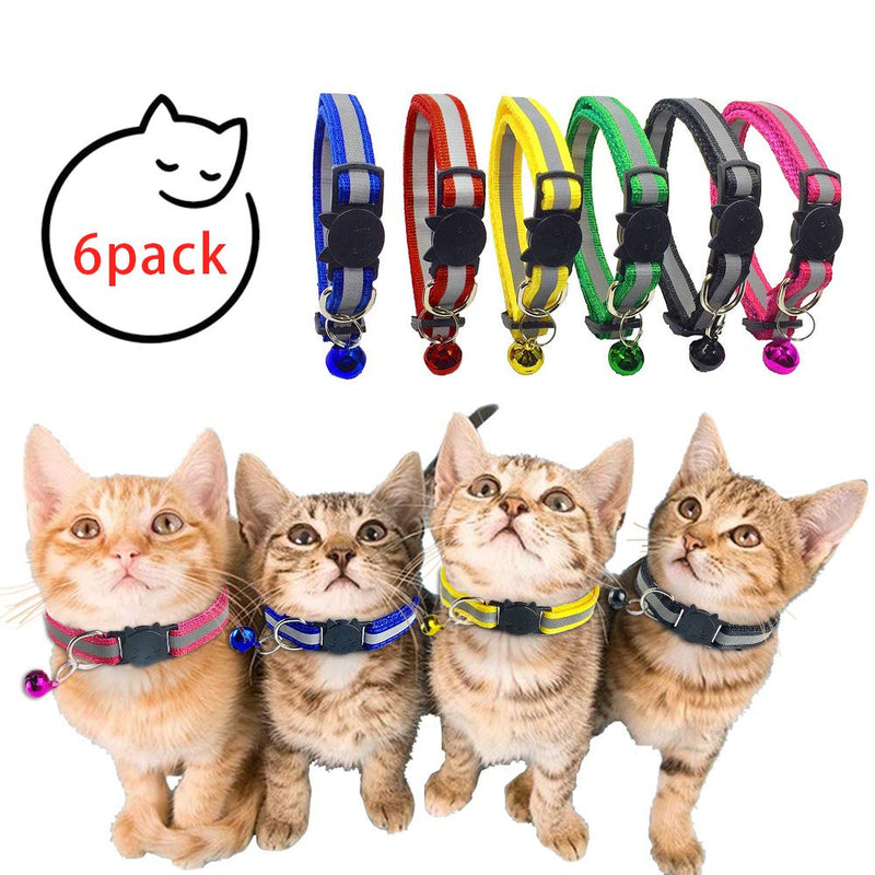 NETUME 6 Pack Cat Collar, Reflective Cat Collars Safety Release with Bell, Adjustable Quick Release Safe Cats Collar with Buckle - PawsPlanet Australia