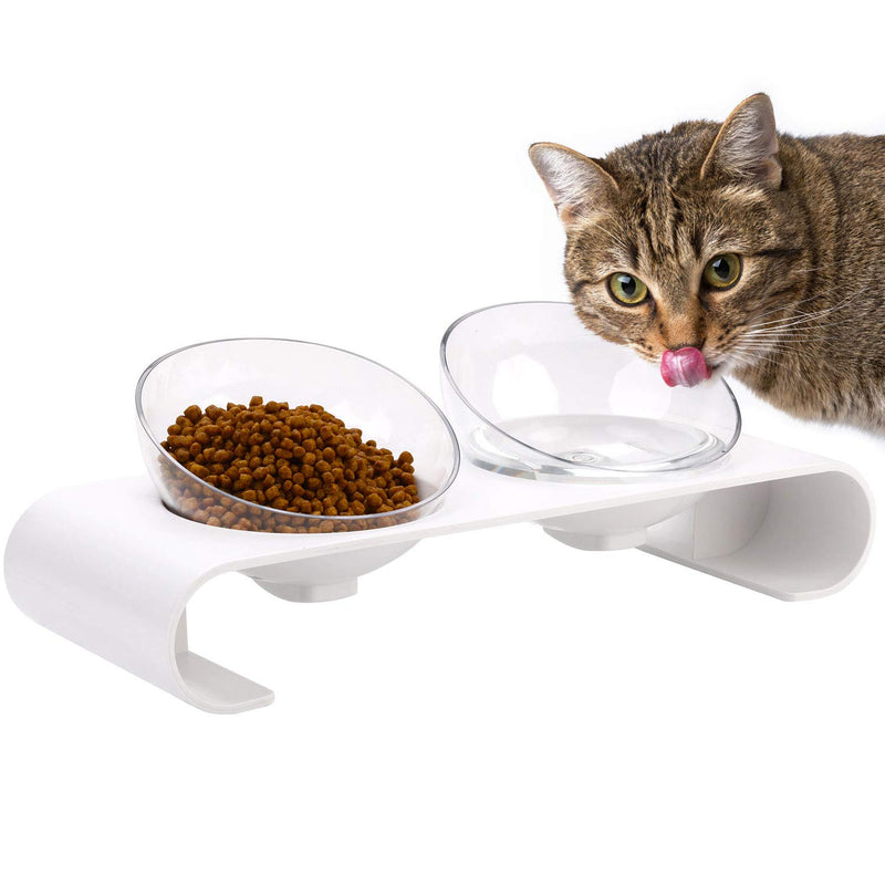 Legendog Raised Cat Bowl, Cat food bowl, 15° Tilted Cat Bowls with Stand, Removable Transparent Adjustable Pet Feeding Bowl, Anti-Slip Food and Water Bowls for Cats and Small Dogs White - PawsPlanet Australia