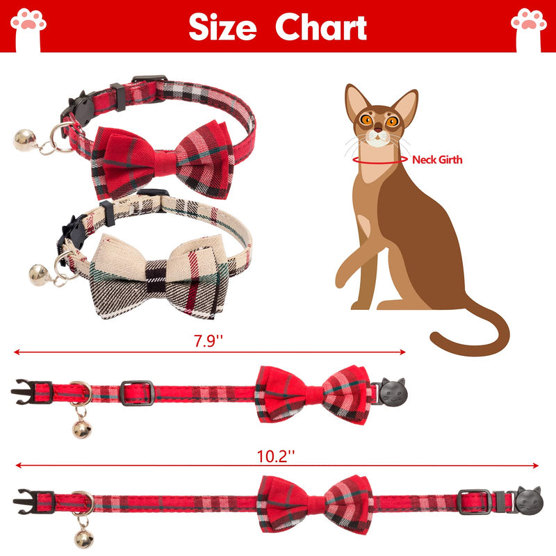 JOYLLYTAIL 2 Pack Breakaway Cat Collar with Bell, Classic Plaid Cat Collar with Removable Bowtie, Adjustable Collar for Cats, Kitties, Small Dogs, and Puppies - PawsPlanet Australia