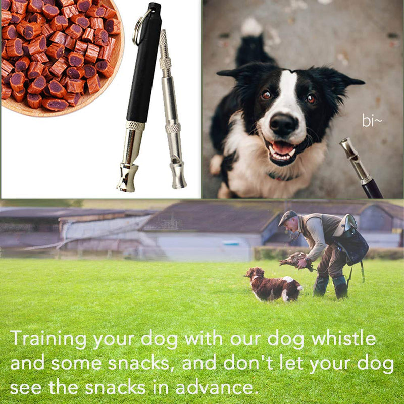 Dog Whistle with Free Lanyard, Dog Training Whistle with Lanyard for Dog Recall Repel Silent Training, Adjustable Frequencies Ultrasonic Stainless Steel Dog Training Whistle to Stop Barking(Black) - PawsPlanet Australia