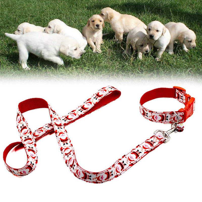 POPETPOP Christmas Pattern Dog Collar and Leash Set, Multiple-Use Long Polyester Training Lead, Perfect for Daily Walking Running Training - PawsPlanet Australia