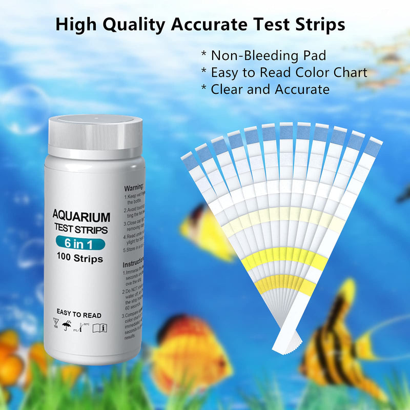 6 in 1 Aquarium Test Strips,100 Strips Fish Tank Test Kit for Testing PH Nitrite Nitrate Chlorine General & Carbonate Hardness, Accurate Saltwater and Freshwater Aquarium Water Testing 6 in 1 - PawsPlanet Australia