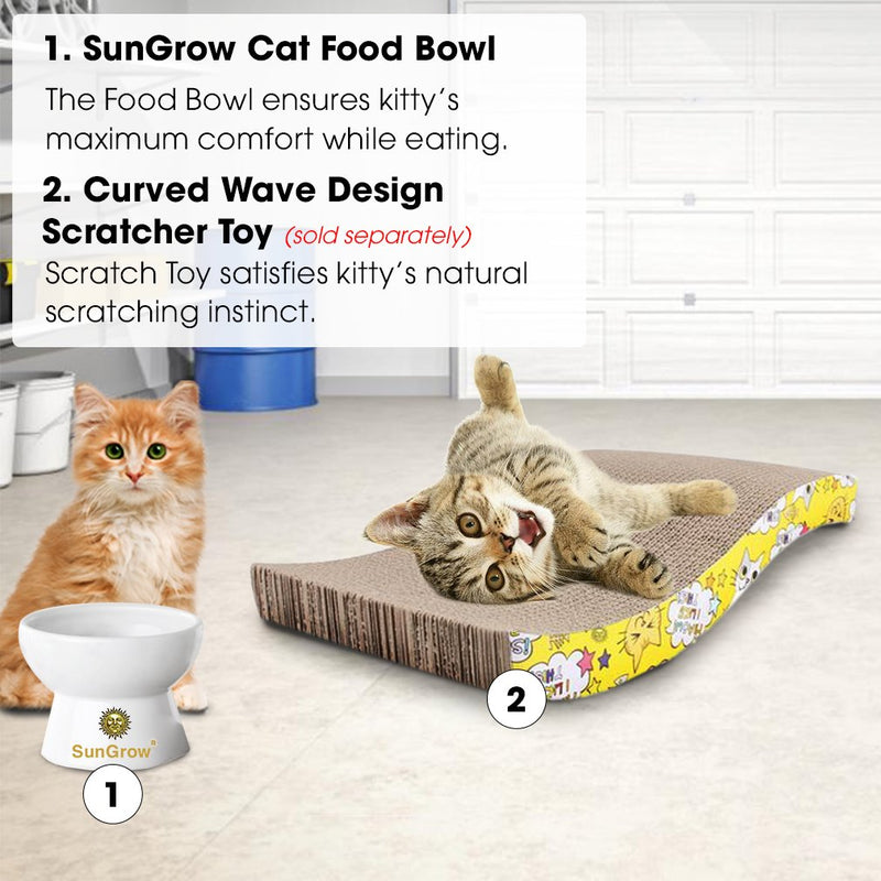 [Australia] - SunGrow Cat Bowl with Stand, 4 Inches Tall, Relaxed Eating Height for Pets, Raised Food Bowl, Stoneware Feeding Station 