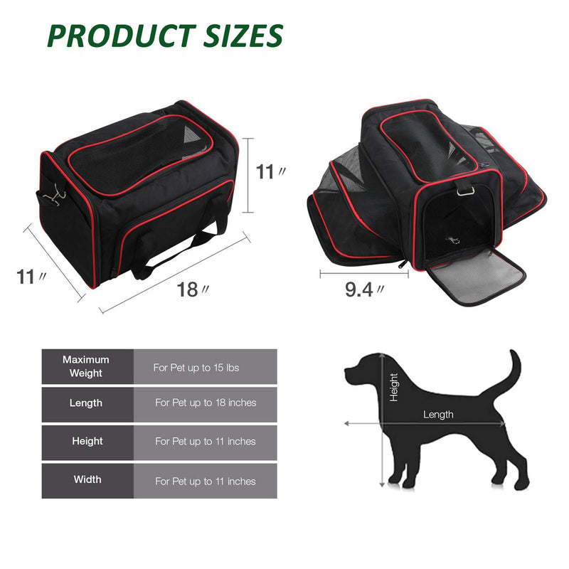 DuoLmi Cat Carrier, Dual-sided Expandable Pet Carrier Dog Carrier with Dual Side Inner Pad and Breathable Mesh, Portable Pet Travel Bag Spacious & Stable, Foldable for Easy Storage, for Cats, Puppy Black - PawsPlanet Australia