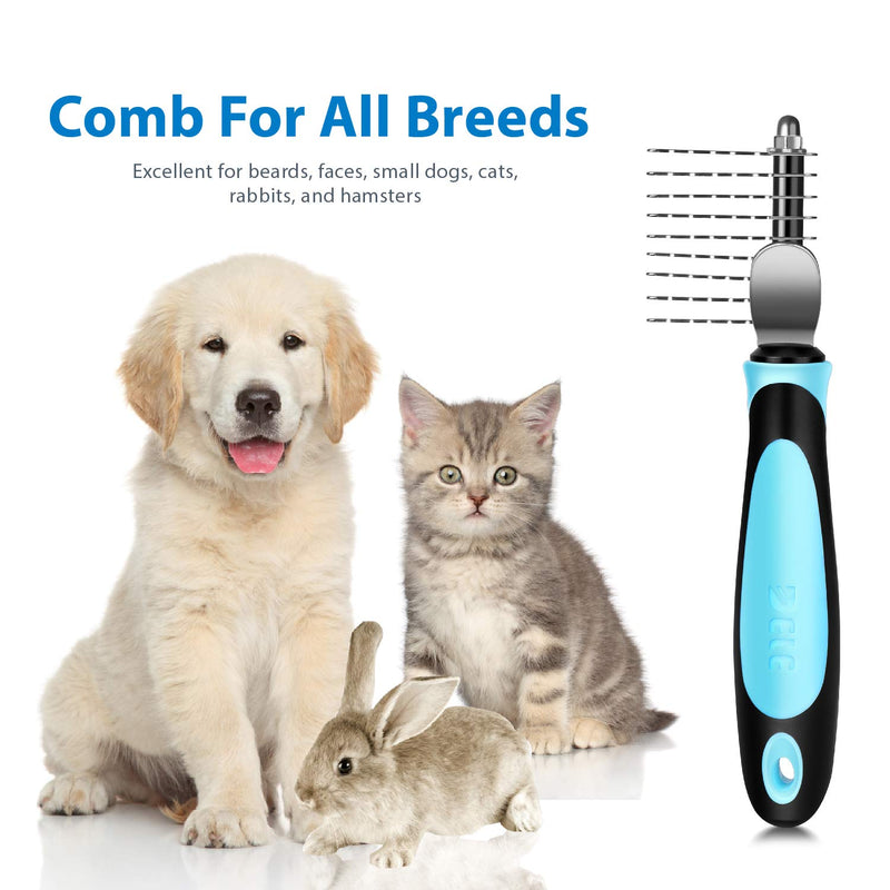 [Australia] - Flexzion Dogs Dematting Comb, Stainless Steel Blades Rakes, for Pets Cats Animals Matted Knotted Hair, Brush Cutting Removing Grooming Tool with Smooth Teeth Needle - Black & Blue Handle 