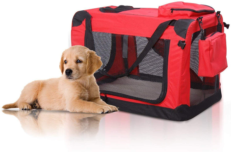 PawHut Folding Fabric Soft Portable Pet Dog Cat Crate Puppy Kennel Cage Carrier House Medium 23" Red New - PawsPlanet Australia