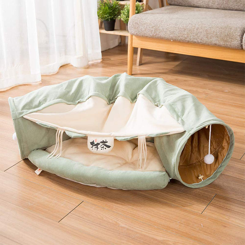 MULLY Cat Bed,Cat Tunnel with Cushion Mat,2 in 1 Cat Tunnel Bed with Hanging Scratching Balls,Cat Bed with Cat Tunnel Tube,Cat Tunnel for Indoor Cats(Mint Green) Mint Green - PawsPlanet Australia