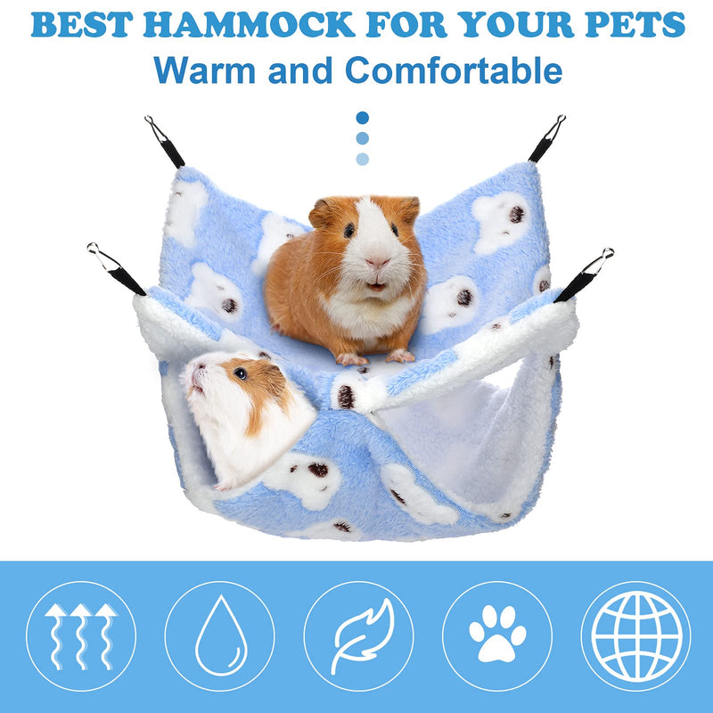 2 Pieces Guinea Pig Hamster Hanging Hammock and Mat Bed Set Soft Mat Bedding Cage Accessories Hideout Tunnel Cave Thicken Fancy Bunkbed Hammock for Rat Ferret Sugar Glider (Blue,Bear Pattern) Blue Bear - PawsPlanet Australia