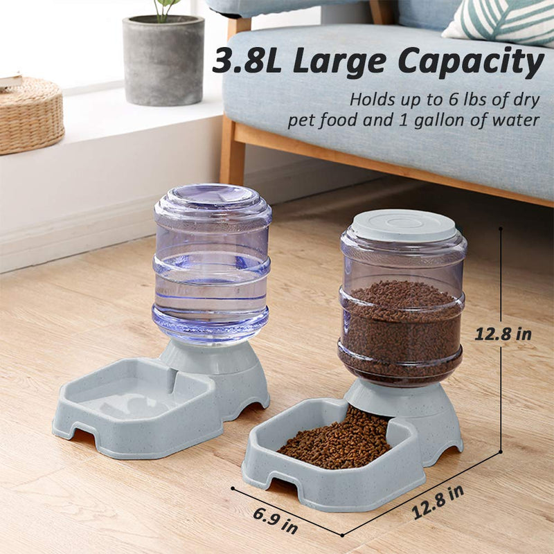 Pet Feeder and Water Food Dispenser Automatic for Dogs Cats, 100% BPA-Free, Gravity Refill, Easily Clean, Self Feeding for Small Large Pets Puppy Kitten Rabbit Bunny A-Grey - PawsPlanet Australia