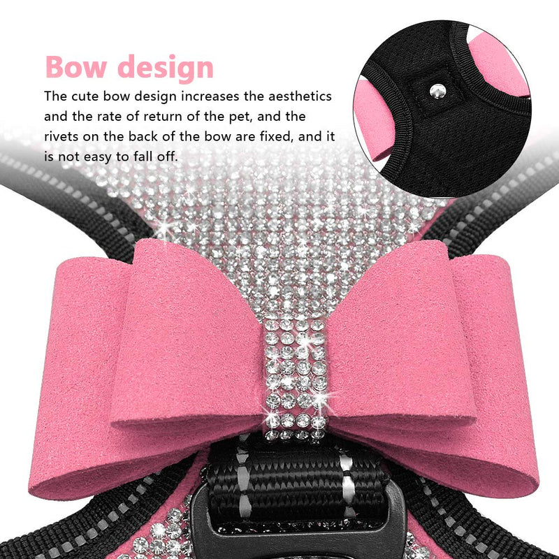 [Australia] - Beirui Rhinestone Dog Harness - No Pull Reflective Bling Nylon Dog Vest with Sparkly Bow Tie for Small Medium Large Dogs Walking Party Wedding,Black,Pink,S,M,L S:Neck 11.5",Chest 13" Pink 