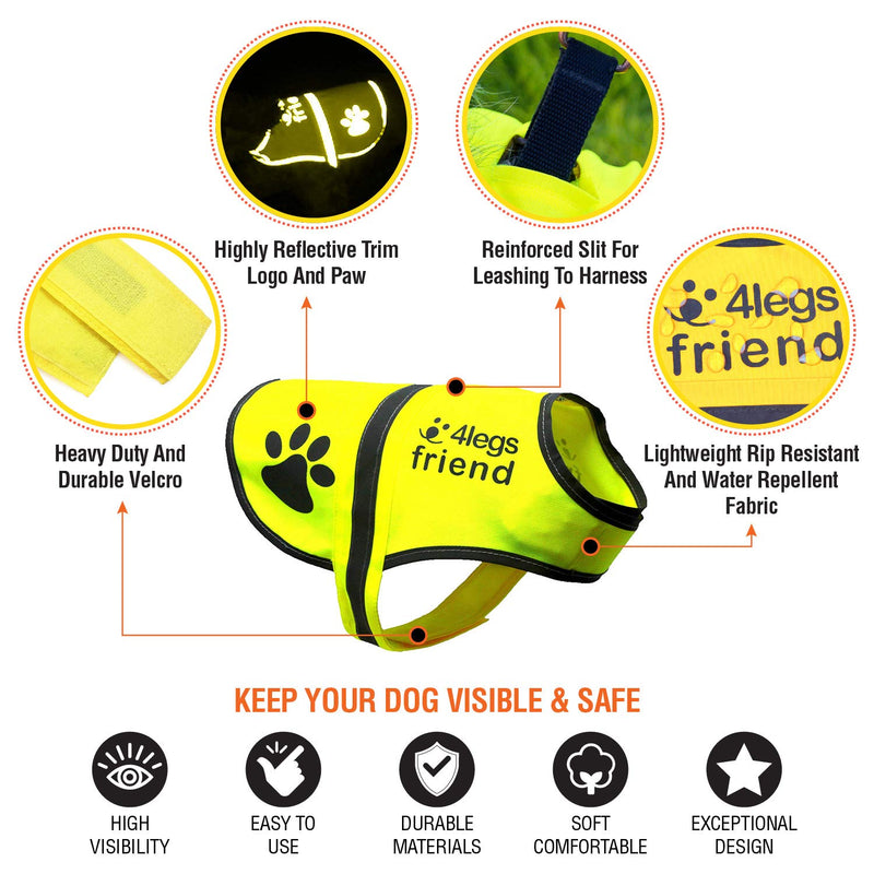 [Australia] - 4LegsFriend Dog Safety Yellow Reflective Vest with Leash Hole 5 Sizes - High Visibility for Outdoor Activity Day and Night, Keep Your Dog Visible, Safe from Cars & Hunting Accidents New Design + Bonus Medium 