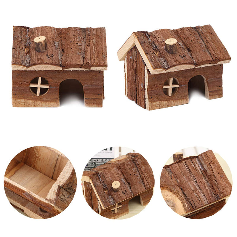 [Australia] - Hamster Wooden House with Chimney Small Pets Hideout for Dwarf Hamster Cage Play Hut Medium 