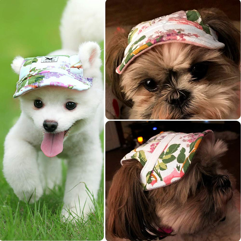 Dog Hat-Pet Baseball Cap/Dogs Sport Hat/Visor Cap with Ear Holes and Chin Strap for Small Dogs (Size S, Flowers) by Happy Hours - PawsPlanet Australia