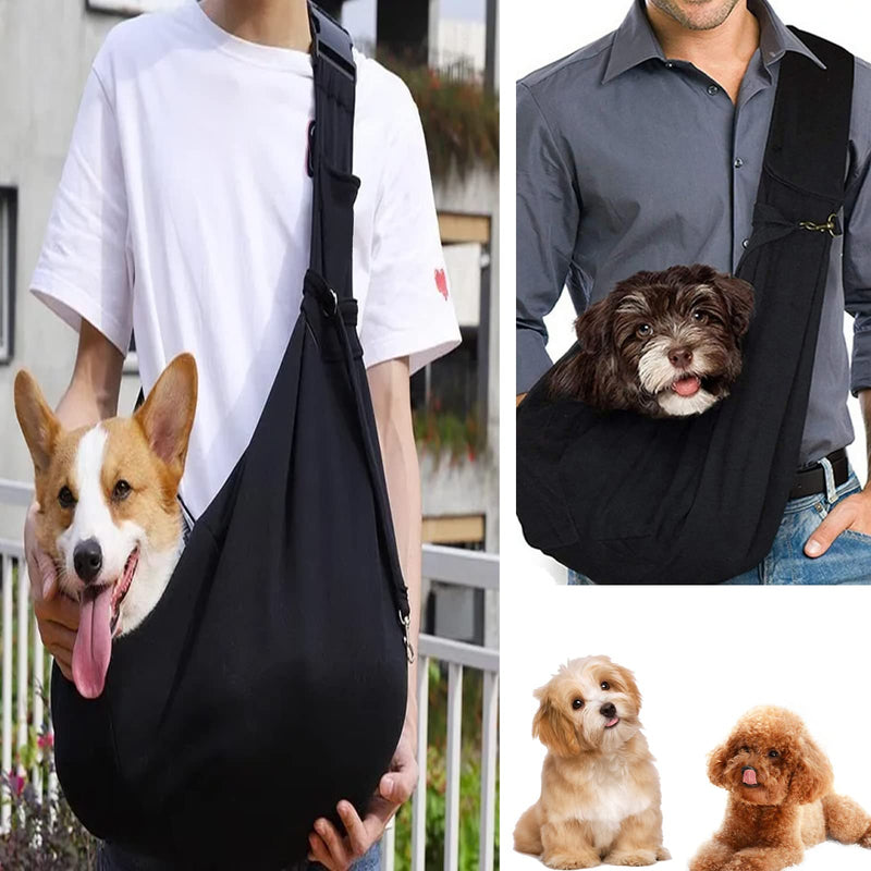 Pet Sling Carrier, Hand Free Pet Carrier, Dog Sling with Adjustable Shoulder Strap for Small Medium Cat Dog (Black) Black - PawsPlanet Australia