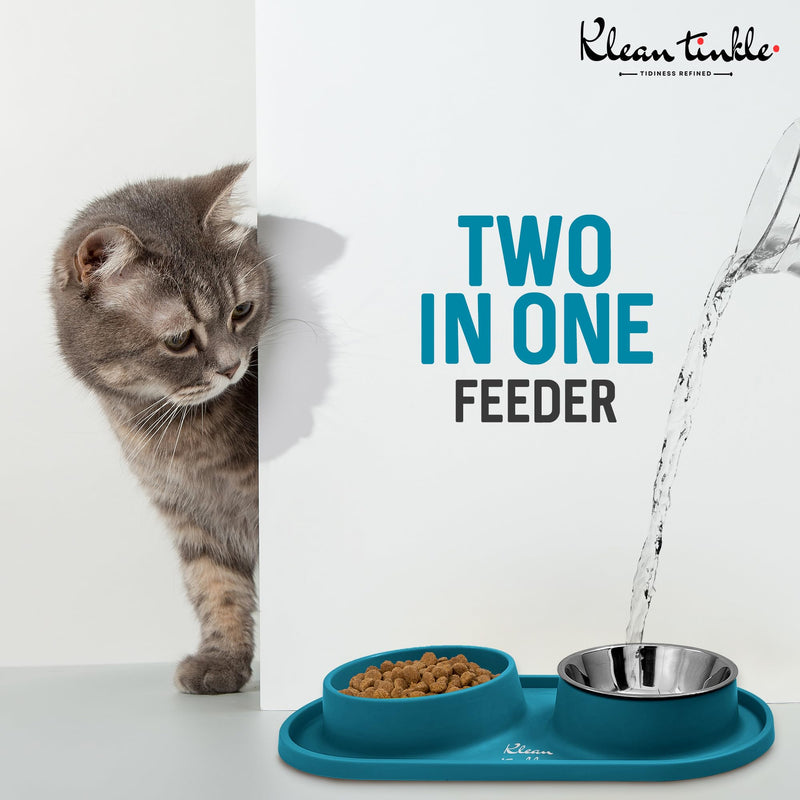 Pets Dog Bowl Set - Anti Skid Removable Double Slow Feeder Dog Bowls with Non Skid Silicone Mat - Stainless Steel Dog Water Bowl for Cats & Pets –A Beautiful Dirty Blue Color - PawsPlanet Australia
