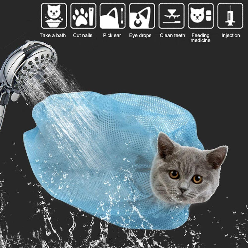 MEROURII Cat Bath Bag, Cat Grooming Bag Pet Nail Trimming Bags Cat Bathroom Bag for Bath Cat Travel Pet Supplies blue - PawsPlanet Australia