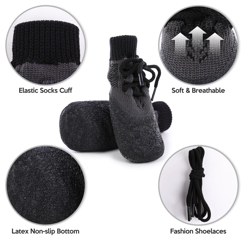 Pack of 4 Dog Socks, Waterproof Non-Slip Dog Shoes Dog Paw Protector Foot Cover Dog Rain Snow Shoes Socks (Black, 3#) 3# Black - PawsPlanet Australia