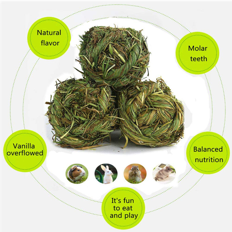 Hamiledyi Bunny Grass Ball 4 Pcs Rabbit Natural Timothy Grass Small Animal Activity Play Chew Toy for Hamster Guinea Pigs Gerbils - PawsPlanet Australia