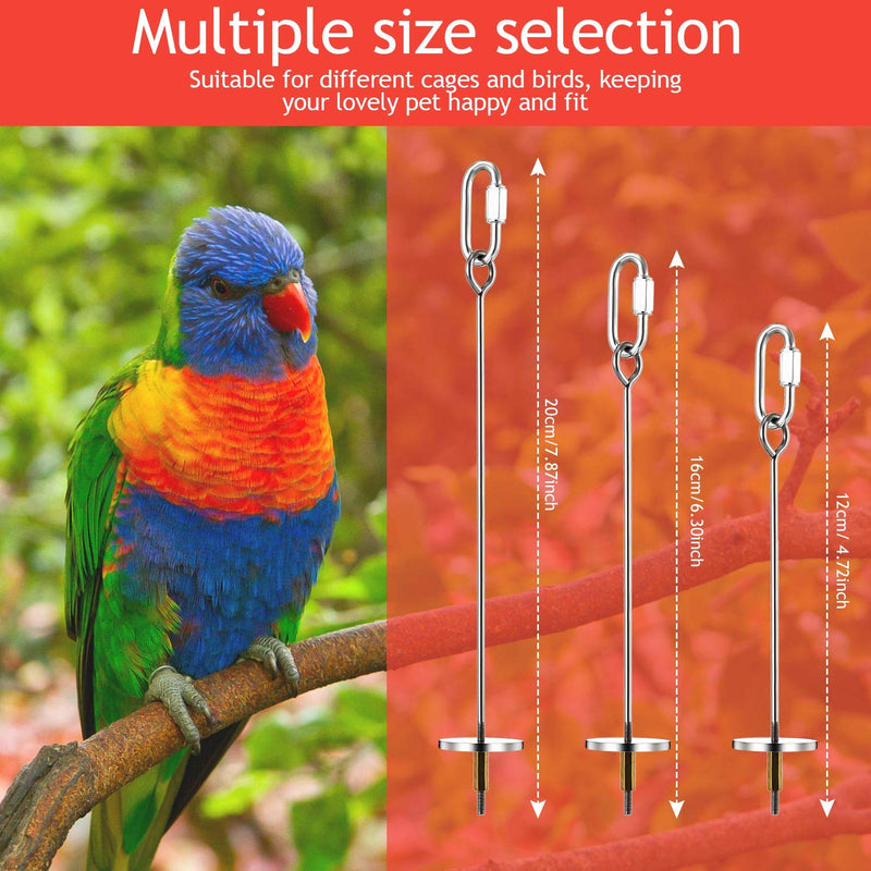 [Australia] - 3 Pieces Stainless Steel Bird Parrot Skewer Stainless Steel Bird Food Holder Small Animal Fruit Vegetable Holder Foraging Hanging Food Feeding Tool for Parrots Cockatoo Cockatiel Cage (20, 16, 12 cm) 