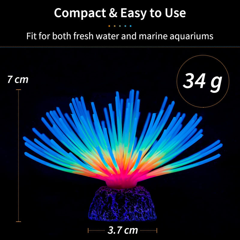 Uniclife Aquarium Imitative Rainbow and Iridescent Blue Sea Urchin Balls Artificial Silicone Ornament Set with Glowing Effect for Fish Tank Landscape Decoration 3.8 D x 7 H(CM) Rainbow+Blue - PawsPlanet Australia