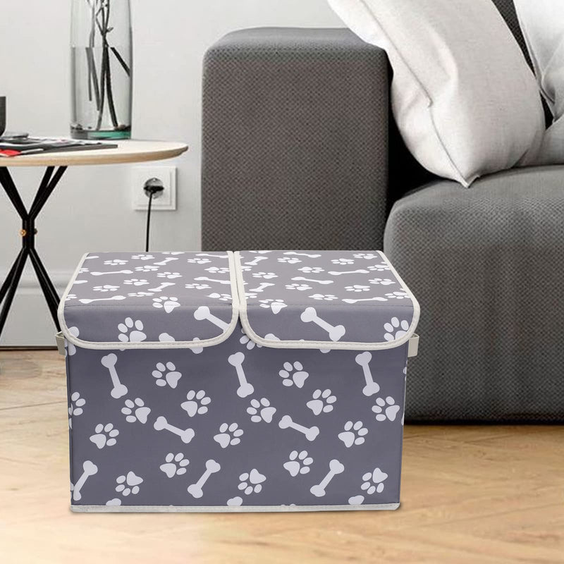 Morezi Large Dog Toy Storage Box with Lid Basket Organizer - Perfect Collapsible Bin for Living Room, Playroom, Closet, Home Organization Bone Paw - PawsPlanet Australia