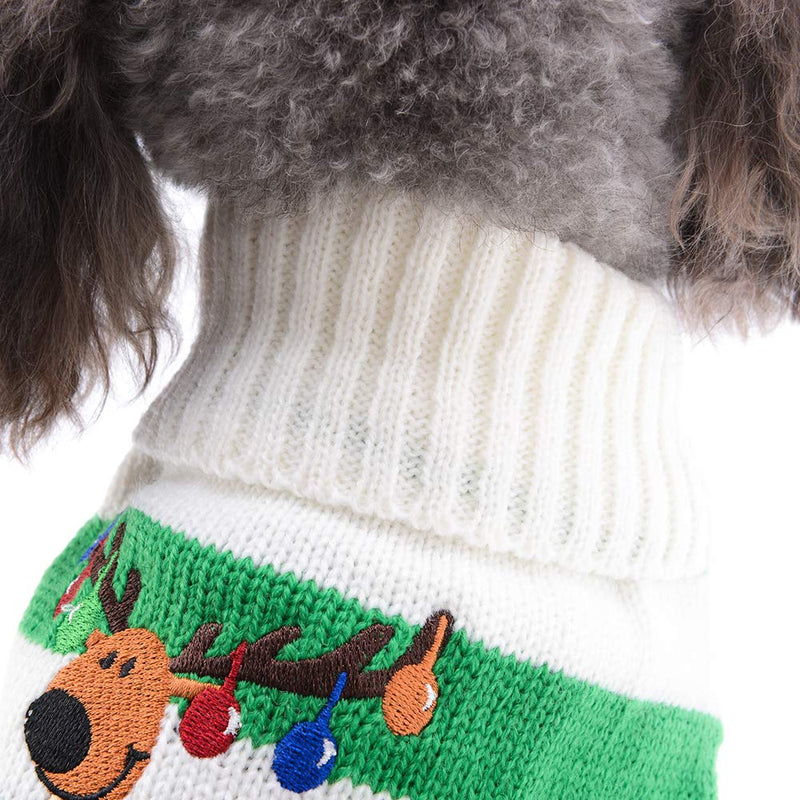 TENGZHI Turtleneck Dog Jumper - Classic Striped Christmas Reindeer Embroidered Knit Dog Sweater Coat, Warm Pet Winter Clothes Outfits for Dogs Cats X-Small Green - PawsPlanet Australia