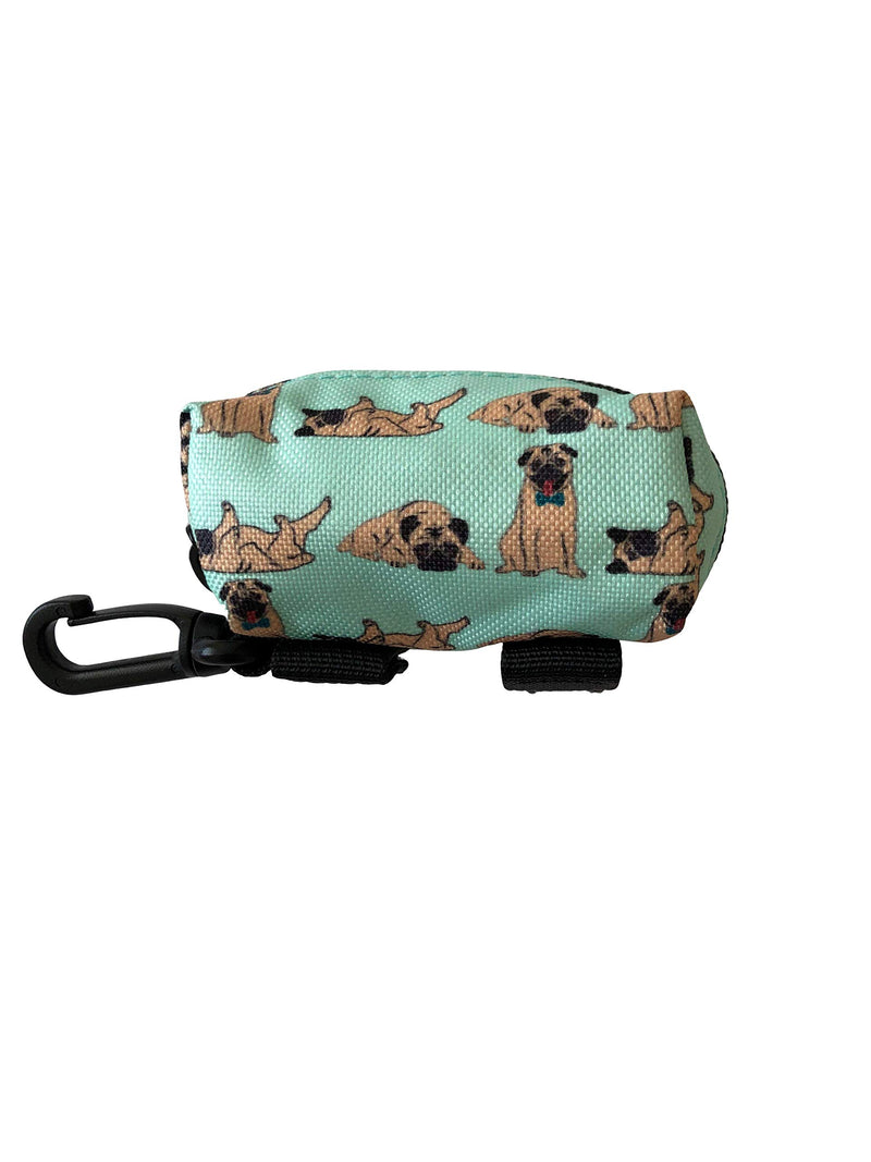 [Australia] - QTpawz Pug Poop Bag Holder, Includes 1 Roll of Biodegradable Compostable Poop Bags, Pug Themed Design 