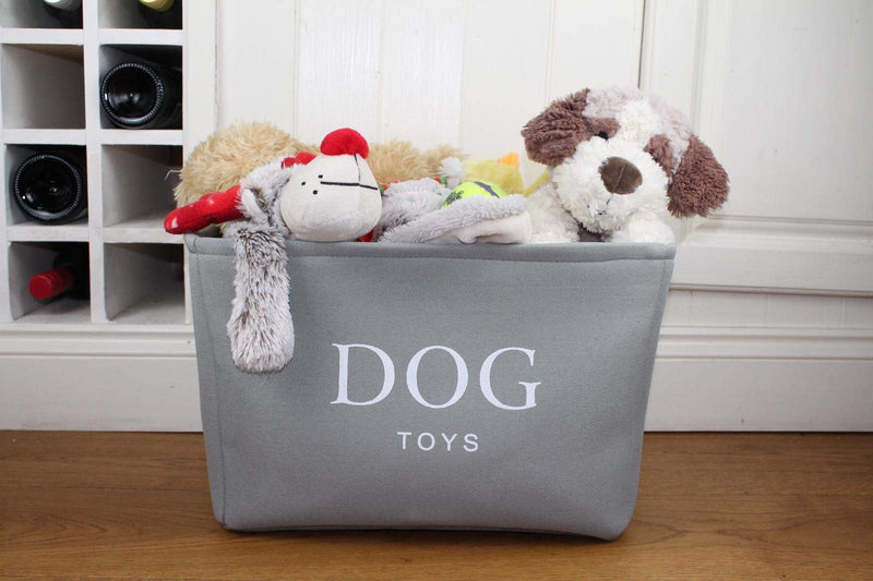 Grey Canvas Dog Toy Basket Box for Dogs Toy Storage. 40cms (16in) x 30cms (12in) x 25cms (10in) - PawsPlanet Australia