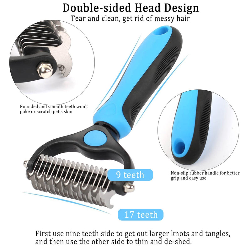 Pet Grooming Brush 5 in 1, Double Sided 9+17 Stainless Steel Undercoat Brush with Dog Comb and Claw Trimmer, Animal Hair Brush for Large, Medium, Small Dogs and Cats - PawsPlanet Australia