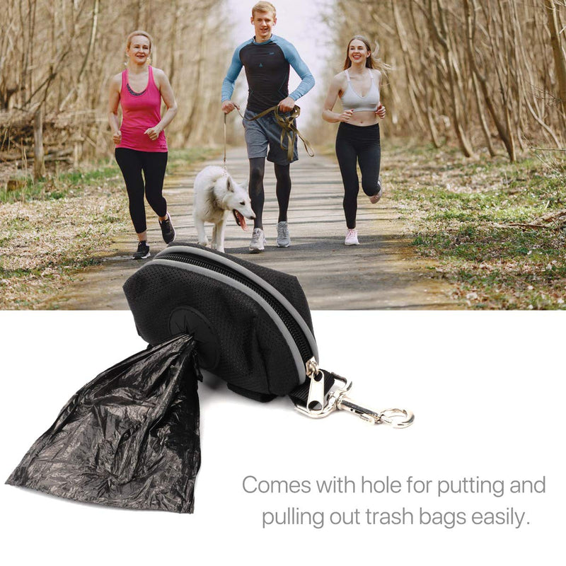 [Australia] - Dog Poop Bags Dispenser Dog Poop Bag Holder Leash Attachment Waste Bag Dispenser Pick up Pet Clean Up Bags with Iron Hook and Zipper for Walking Running Hiking Portable Black 