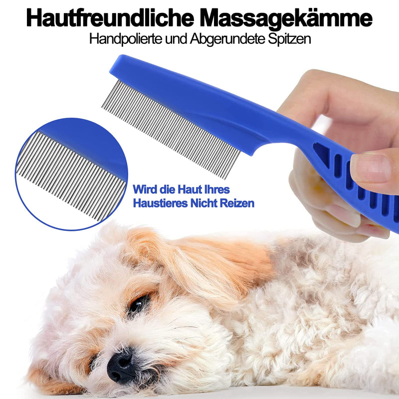 Dog Cat Lice Comb, 3 Pieces Pet Grooming Comb, Flea Tear Stain Remover Comb, Stainless Steel Metal Combs for Effective Against Fleas and Lice, Dogs Cats Grooming Tool (Blue) - PawsPlanet Australia
