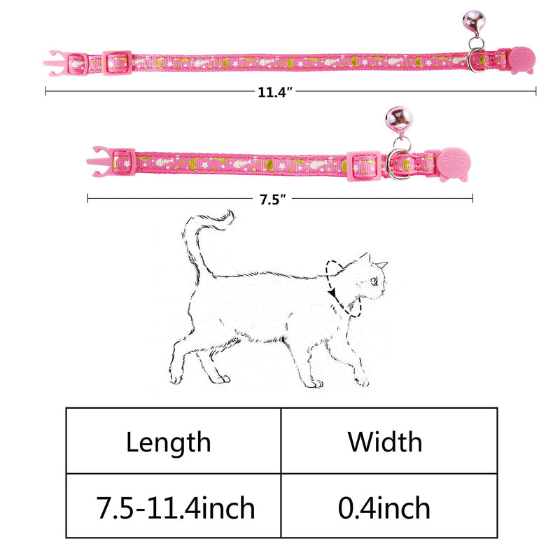 SLSON 3 Pack Cat Collar Breakaway Kitten Collar with Bell Moon Star and Fish Bone Pattern Cat Collars Glow in Dark Adjustable from 7.5-11.4In (3 Pack, Purple+Pink+Black) - PawsPlanet Australia