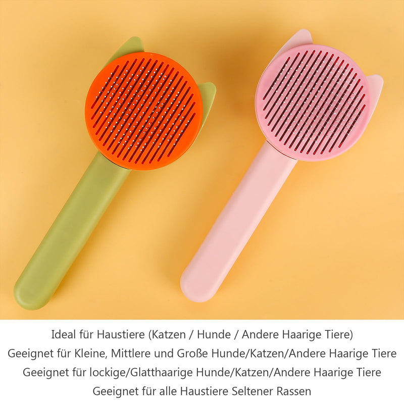 Cat brush, dog brush, pack of 2 pet brushes, self-cleaning dog cat brush with one button, brush for pet grooming for removing undercoat, loose fur and dirt with handle - PawsPlanet Australia