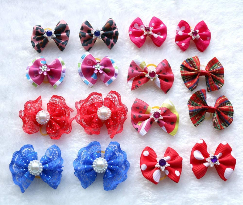 Yagopet 50pcs/Pack Cute New Dog Hair Bows Pairs Rhinestone Pearls Flowers Topknot Mix Styles Dog Bows Pet Grooming Products Mix Colors Pet Hair Bows Topknot Rubber Bands - PawsPlanet Australia