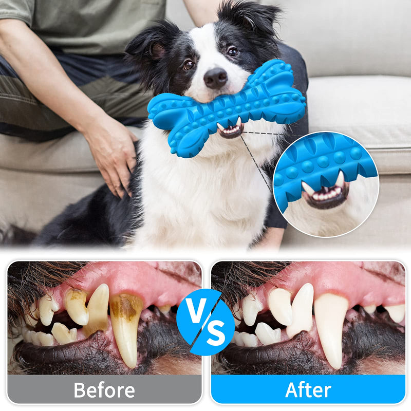 Dog Toys for Aggressive Chewers Large Breed, Durable Dog Chew Toy, Nearly Indestructible Dog Toys for Large Dogs, Tough Natural Rubber Puppy Chew Toys for Medium Dog Teeth Cleaning Blue Bone - PawsPlanet Australia