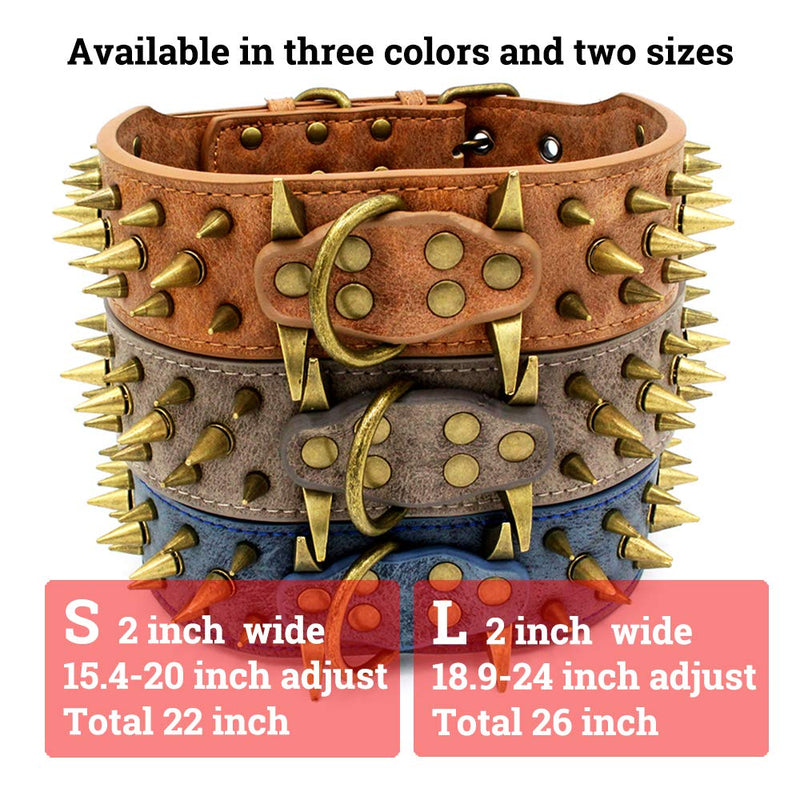 [Australia] - UVONOKAY Sharp Spiked Studded Dog Collar - Stylish Leather Dog Collars - Fit Medium & Large Dogs S(15.4"-20" total 22") Blue 