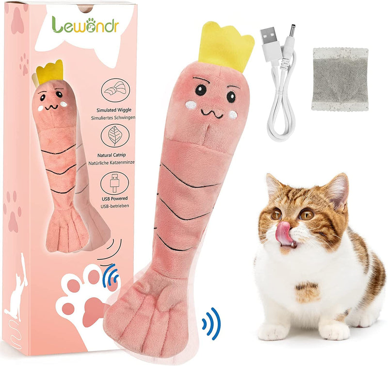 Lewondr Interactive Cat Toy, Movable Plush Shrimp, Electronic Cat Toy with Catnip, Cat Activity, USB Rechargeable Washable Toy for Kitten Training, Pink - PawsPlanet Australia