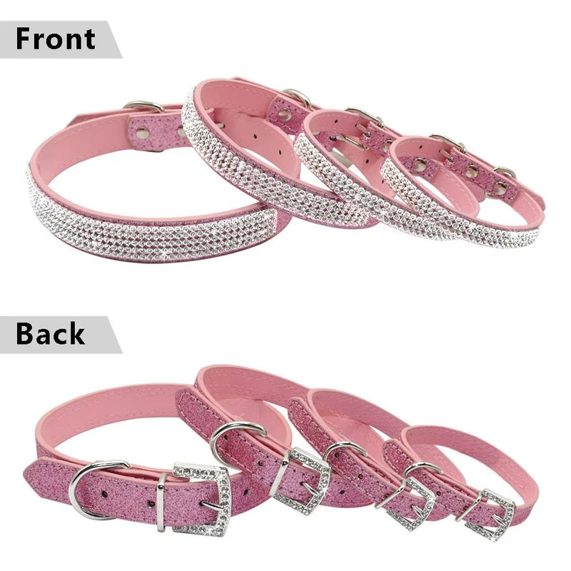 [Australia] - Beirui Bling Rhinestone Leather Dog Collar - Crystal Studded for Dog & Kitty Cat 12-15" Pink 