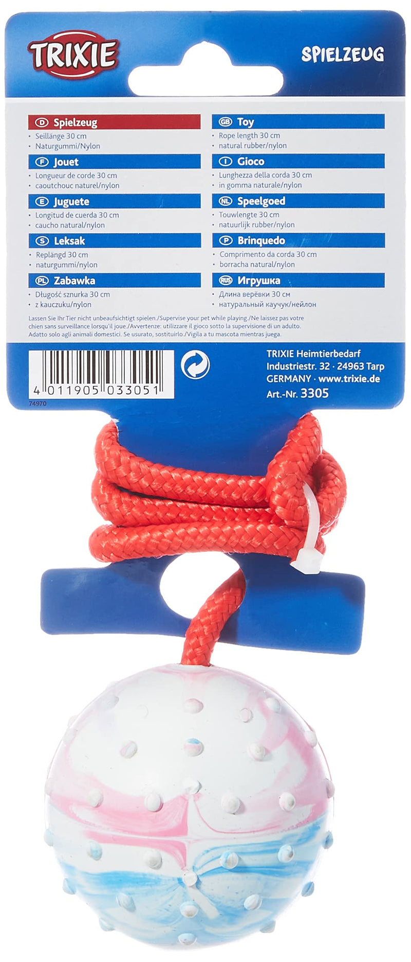 Trixie Ball on a Rope, Natural Rubber, Floats Maße: ø 6 cm/30 cm - PawsPlanet Australia