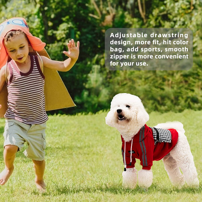 Dog Hoodie Sweatshirt Comfortable Long Sleeve Reflective Stripe Pet Clothes for Puppy Dogs Cats with Bag Small Red - PawsPlanet Australia