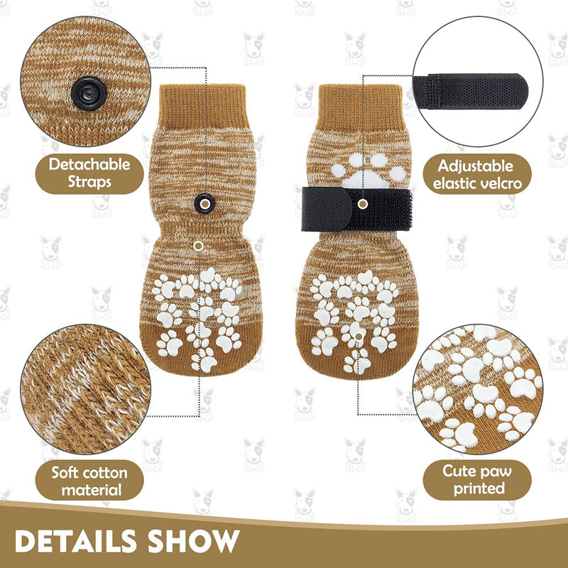 EXPAWLORER Double Side Anti-Slip Dog Socks 2 Pairs - Adjustable Pet Paw Protector with Strap, Traction Control Non-Skid for Indoor on Hardwood Floor Wear, Paw Protection for Puppy Pets Dogs Small - PawsPlanet Australia