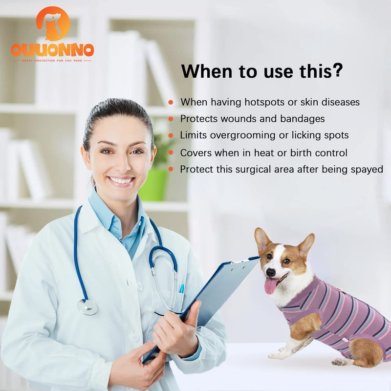 oUUoNNo Dog Recovery Suit, Dog Surgical Suit for Abdominal Wounds, Dog Post-Surgery, Dog Cone and E-Collar, Prevent Dogs from Licking (S, Purple) S - PawsPlanet Australia