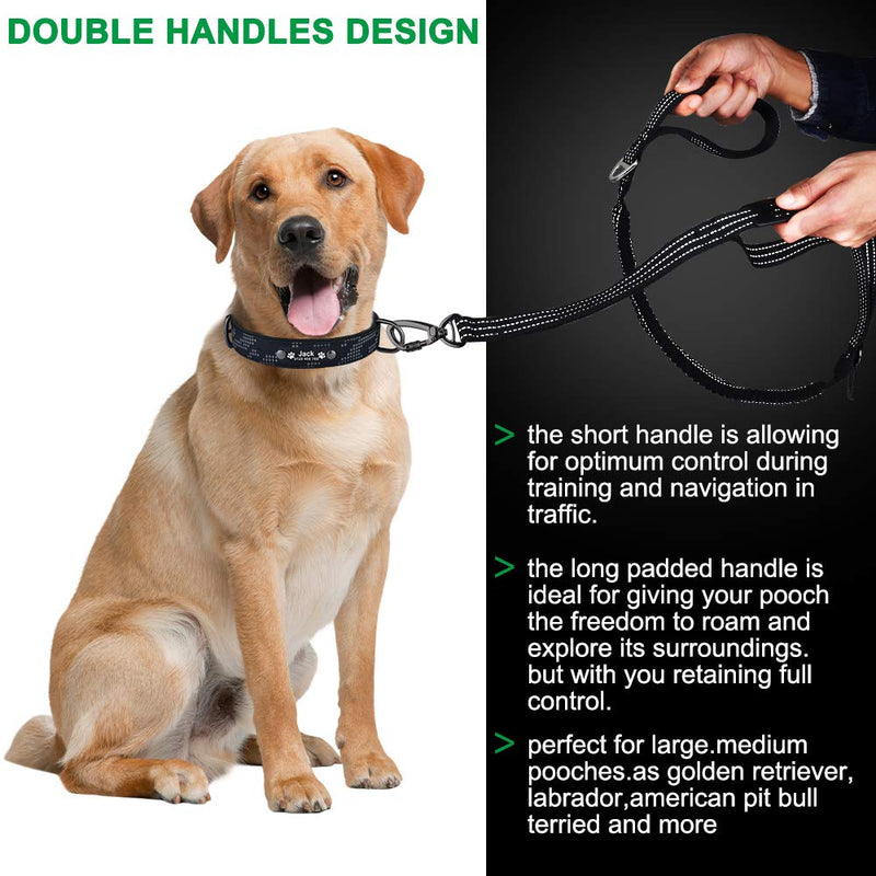 [Australia] - Bungee Dog Leash for Medium and Large Dogs, 4-6 FT Double Handle Reflective Dog Leash for Walking Training Heavy Duty, Multifunctional Dog Car Leash Seat Belt Black 