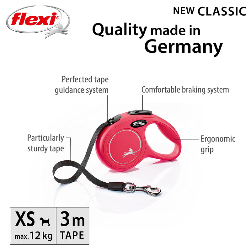 Flexi New Classic Tape Extra Small 3m Red Retractable Dog Leash/Lead for dogs up to 12kg/26lbs - PawsPlanet Australia