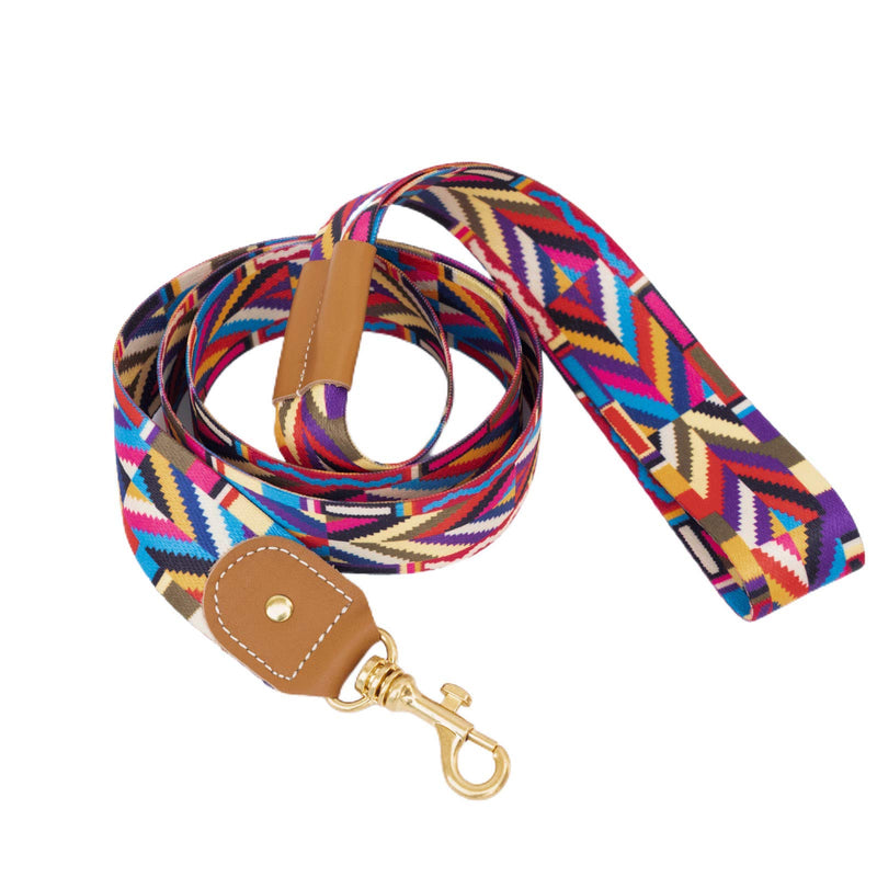 PETPSILAB Wide Dog Leash Soft Genuine Leather 4'4" Long Multicolor Caramel Design Pattern Durable Nylon Puppy Leashes for Running Training Walking - PawsPlanet Australia