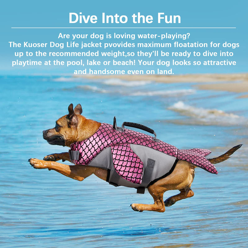 Kuoser Dog Life Jacket, High Floatation Blue Whale Shape Pet Life Vest Dog Swimsuit with Reflective Fish Scale, Dog Safety Preserver Lifesaver with Rescue Handle for Small Medium Large Dogs M-chest girth: 20.5"-25.2" Pink - PawsPlanet Australia