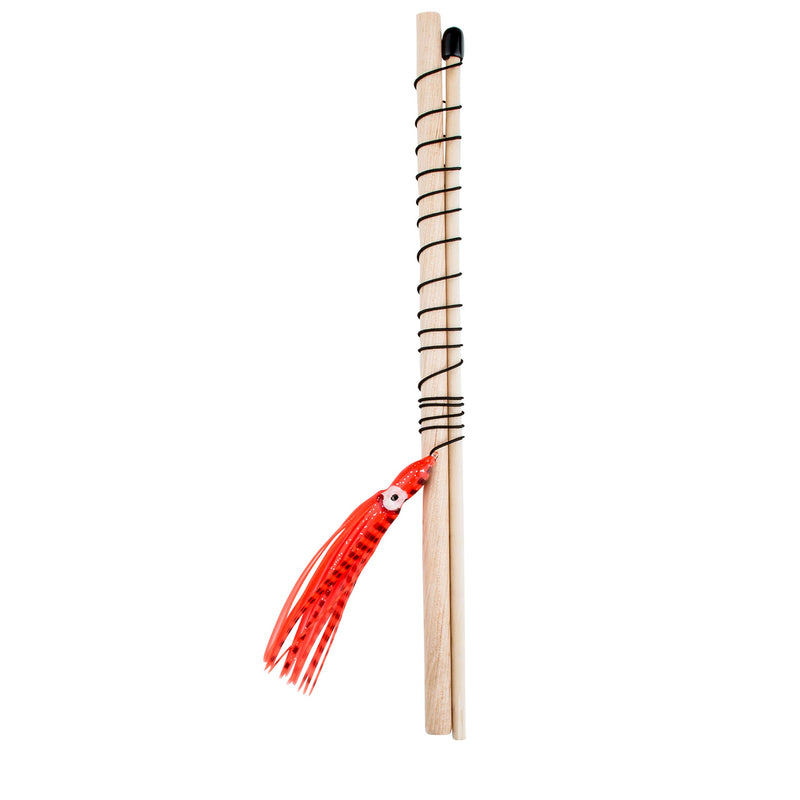 [Australia] - Cat Toy with Natural Birch Wood Wand - Teaser and Exerciser for Kitten - Pull-a-Part Rod for Easy Storage - Elastic Cord for Minimal Impact - Interactive Soft Feather Mouse - Handcrafted in The USA Coral Tiger 