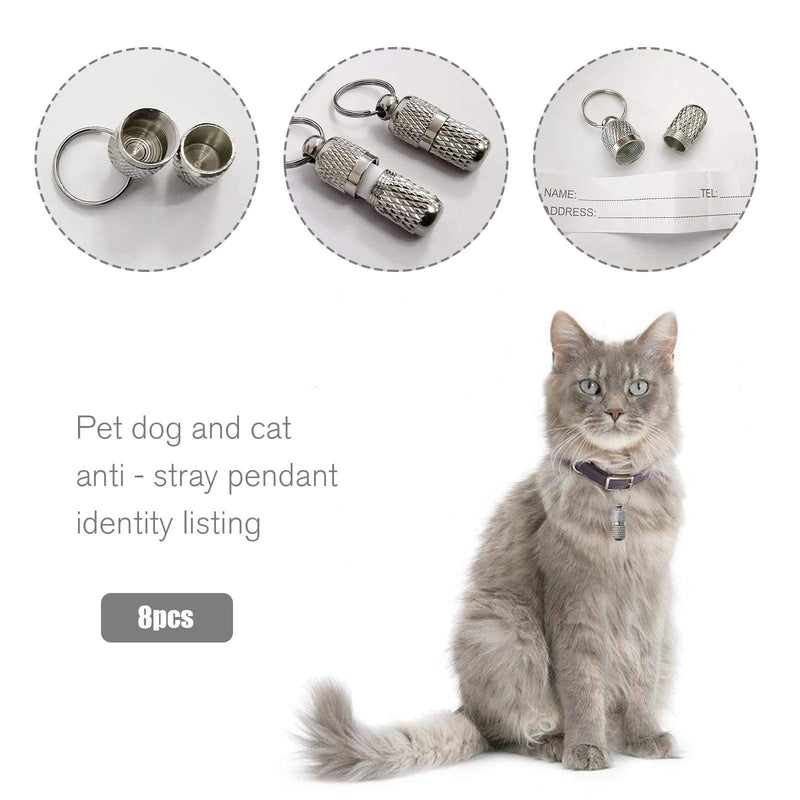 8x Anti-lost Pet ID Tags Barrel Tube Collars Name Address Identity Label Pendants Puppy Kitten Personalized Tag Silver - PawsPlanet Australia
